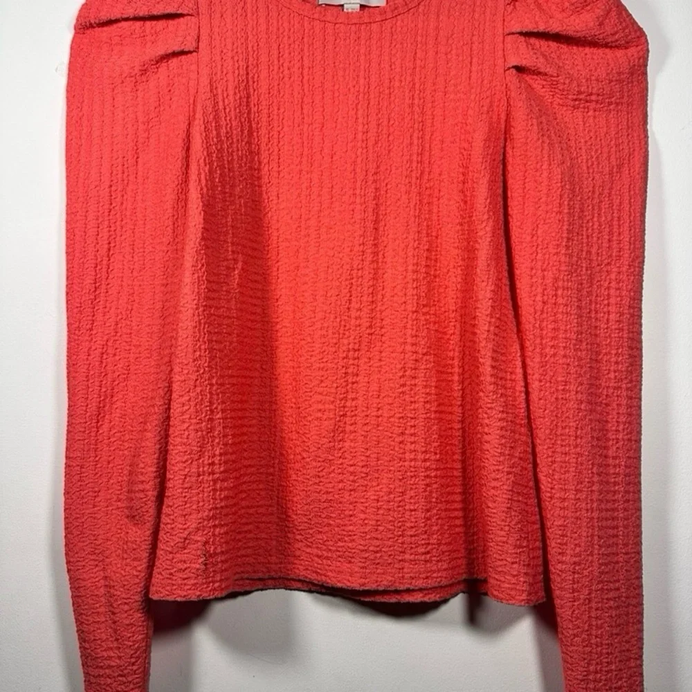 Loft Chic Petite Pleated Puff Sleeve Orange Knit Coral Long Sleeve‎ Top XS flaw
